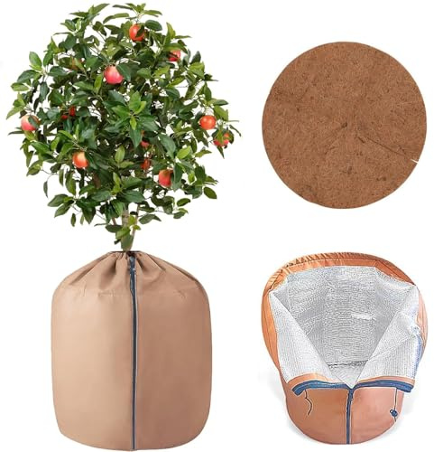 KESTY Thermo Topfschutz für Pflanzen, 45 * 50cm Topfpflanzen Schutzbeutel mit Pflanzenschutz Winter Kokosscheibe Nachhaltig Pflanzenschutz Winterschutz für Kübelpflanzen
