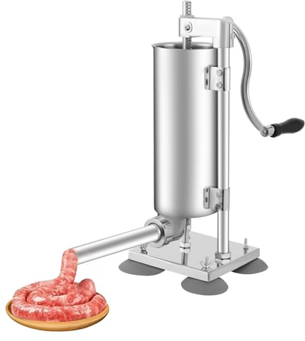 Manueller Wurstfüller Wurstfüllmaschine 3L, Vertikal Wurstfüller Wurstmaschine Wurstpresse, Edelstahl Aluminium Würstchenkocher, mit 4 Edelstahlrohre, 4 Kunststoffrohre, 4 Saugnäpfe, für Hausgemachte