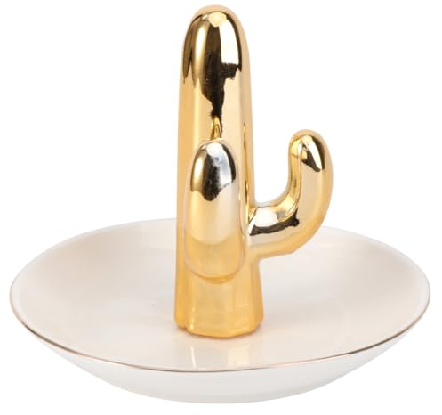 SOLUSTRE Vassoio per Gioielli in Ceramica Color Oro, Organizzatore Multifunzionale per Anelli e Collane, Raffinato e Decorativo per Camera da Letto