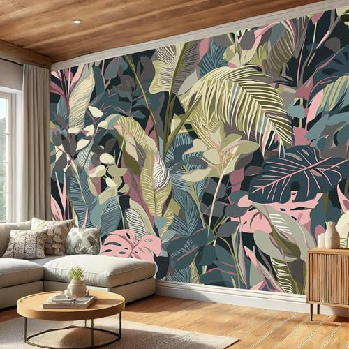 Tropical Jungle Mural Mixed Colors Murals Palm Tree, Monstera Wallpaper Modern Photo Wallpaper for Bedroom Living Room Hotels 150×105 Cm Fashion Hd Wallpapers Home Decor Art