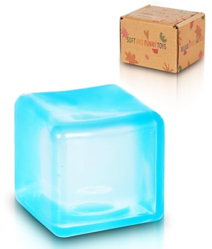 Copfeqyr 5cm Blue Squishy Cube Slow Rising Fidget Toy | Soft TPR, Crystal Clear, squeeze toy, calm hands, stress relief, focus support, home, class, travel, kids and adults