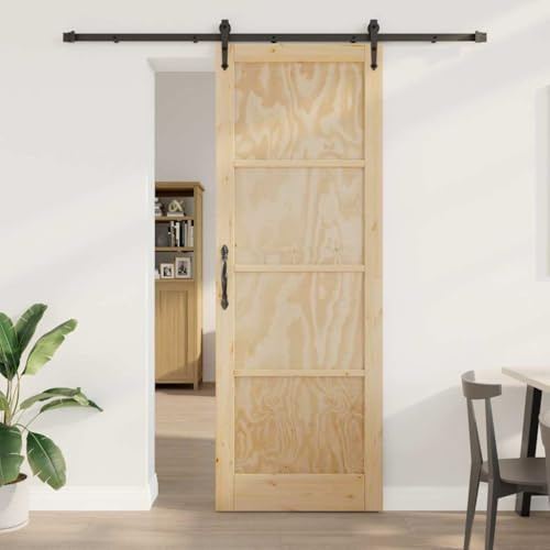 Schiebetür ORKDAL Braun 83x232 cm, Massivholz Kiefer, mit Schienensystem, für Wohnzimmer, Innenbereich, platzsparend