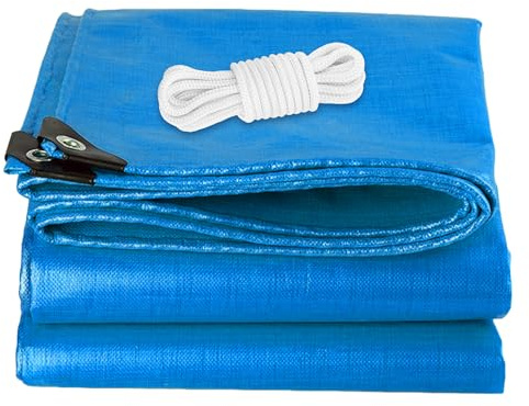 Lona con Ojales 490 x 510 cm Toldo Lona de Protección Universal con Ojales Cubre Muebles Jardín, Barbacoa, Leña, Aísla Humedad Suelo, Camping, Azul