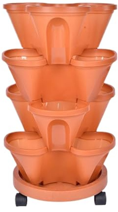 Genérico Macetero para Fresas, Contenedor Vertical De Flores Apilable De 4 Niveles, Macetas De Jardín con Drenaje Automático, Ruedas Y Bandeja Inferior, Cultivo de Frutas en Balcón