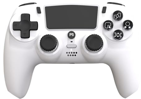 HBPYOLW Compatible for contrôleur Bluetooth sans fil PS5/PC-6 axes, Double Vibration, pavé tactile, Port micro et écouteurs(White)