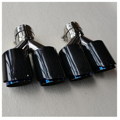 Auto Auspuffrohr 2 STÜCKE Auspuffanlage Schalldämpferrohr Aus Glänzender Kohlefaser Universal Y-Typ Dual Outlet Blau Edelstahl-Endrohre Endrohr Auspuff(ID 63MM-OD 89MM)