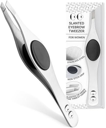 Tweezers for Facial Hair Women - Slanted Eyebrow Tweezers, Stainless Steel with Sharp Precision for Shaping Eyebrows, and Ingrown & Fine Hair Removal - Non-Slip Grip
