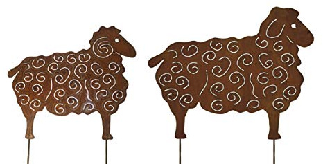 2er Set Schafe Beetstecker Gartenstecker, 56x70cm und 44x50cm aus Edelrost