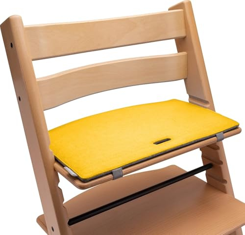 Sittdyna barnstol kompatibel med Stokke Tripp Trapp barnstol (gul/grå) sittdyna, dyna, sittdyna, stoldyna, dyna, dyna i filt – tillbehör för barnstol, trä, trappbarnstol | Mahona