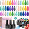 Beetles 23Pcs Gel Nail Polish Kit with Base Top Coat, Summer Paradise Collection Gel Polish Pastel Neon Yellow Green Blue Purple Pink Glitter Soak off Gel Nail Kit Gift for Girl