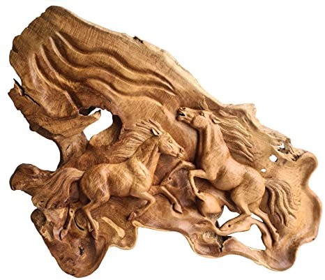 Windalf Große Pferde Wandrelief WILD HORSES 94 cm Pferde Holzornament UNIKAT Wand-Holzbild Handarbeit aus Wurzelholz