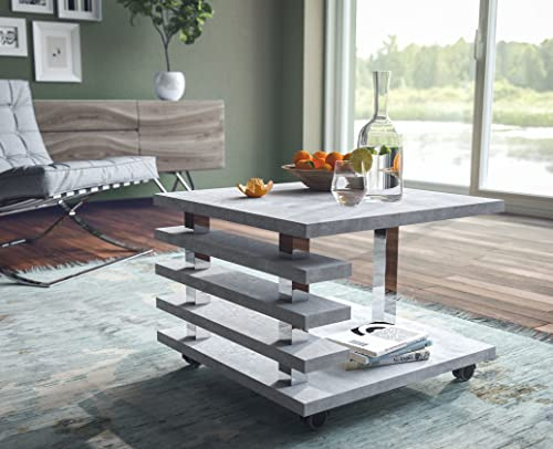 designimpex Design Couchtisch DC-2 Beton 60x60x45cm Rollen eckig Ablage modern quadratisch Wohnzimmertisch Beistelltisch Sofatisch platzsparend Wohnzimmer kleine Räume Living Room Table