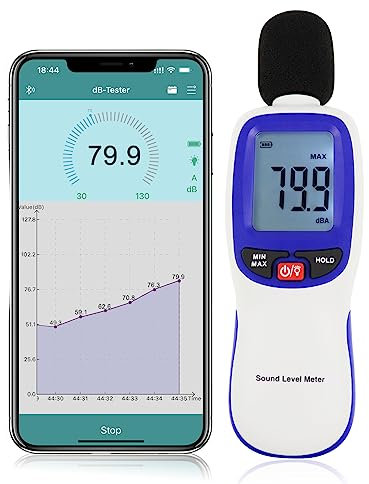 Dezibel-Messgerät, kabellos, Schalldämmungsmesser mit App, Datenprotokollierung, Bluetooth, tragbar, Schallpegelmesser, hohe Genauigkeit, SPL-Meter für Klassenzimmer, Büro, Zuhause usw.