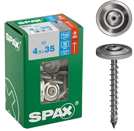 4587000450357 Lot de 60 vis étanches 4,5 x 35 mm, filetage complet, tête fraisée bombée, T-STAR plus T20, 4CUT, en acier inoxydable A2, disque d'étanchéité 15 mm