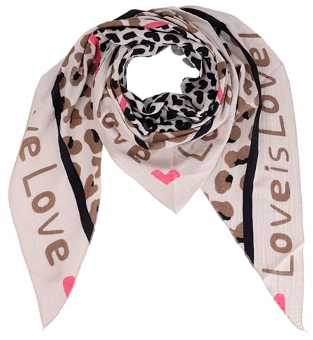 Damen Musselin Halstuch Made in Italy mit Leo Love Paisley Happy– Leichtes Dreieckstuch für Frühling & Sommer, Baumwolle, ca.195x85 cm