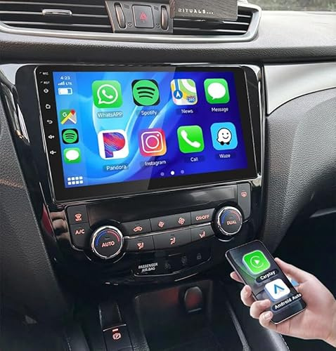 10inch Car Stereo Radio 4+64G GPS Navigation for Nissan X-Trail Qashqai 2013-2017 Android 14 Wireless Carplay & Andriod Auto Touch Screen Bluetooth,WiFi/FM/RDS Radio,SWC+Backup Camera