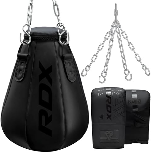 RDX 1.5FT Pera De Maíz Boxeo con Cadena y Guantes – Saco de Boxeo Bolsa de Arena para Entrenamiento de Uppercut, De Pies y Puñetazos, Pelota de Deslizamiento Colgante para MMA Muay Thai y Kickboxing