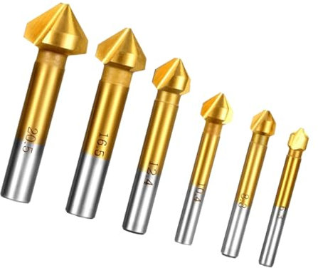 HOMSFOU 6pièces Foret à Ébavurer Titane Doré Foret à Fraiser à Outil à Chanfreiner Professionnel Pour Aluminium Et Acier Inoxydable