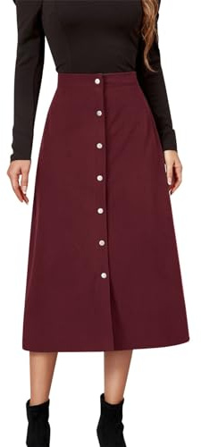 Jupe Longue Femme Velours Côtelé- Jupe Portefeuille Taille Haute Vintage Décontracté Simple Boutonnage Couleur Unie Coupe Slim Chic Et Élégants Confortable Passe-Partout Skirt pour Automne Hiver