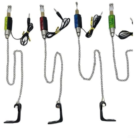 Zilimontt Juego de indicadores de mordida con 4 bobinas para pesca de carpa, alarmas de mordida iluminadas con LED compatibles con la mayoría de alarmas de mordida de caña, clip de línea ajustable