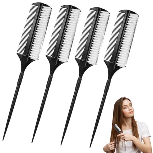 OKUMEYR Set de 4 Pinceaux à Teinture Capillaire Noir en Plastique à Deux Faces et Poils Courts, Accessoires Multifonctions pour Balayage et Coiffage à Domicile ou Salon