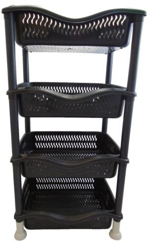 A406 4 Tier Stackable Rectangular Vegetable Rack kitchen Garage Storage Utility (Black)