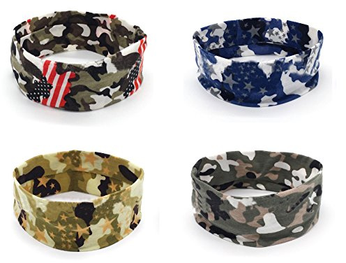 Apanphy® 4 Pezzi Fascia per Lo Yoga Sportiva, Headbands in Cotone Elasticizzato Camouflage, Uomini e Donne in Esecuzione Fasce per Capelli Fasce antiperspiranti Fasciatura