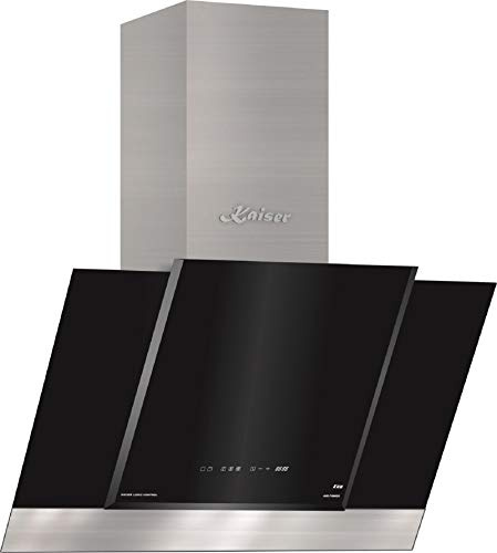 Kaiser 8438 ECO Luxus Dunstabzugshaube 80 cm kopffrei/Edelstahl Wandhaube/Kaminhaube mit Schwarzglas/LED Display/Abzugshaube/ 910m³/h/Randabsaugung/kopffreihaube/Umluftset./Ablufthaube/Umlufthaube