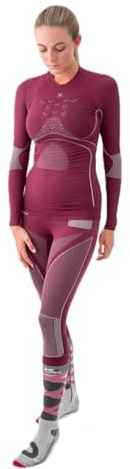 X-Bionic Energy Accumulator 4.0 Round Neck Long Sleeves, Strato Base Camicia Funzionale Donna, Plum/Pearl Grey, XS