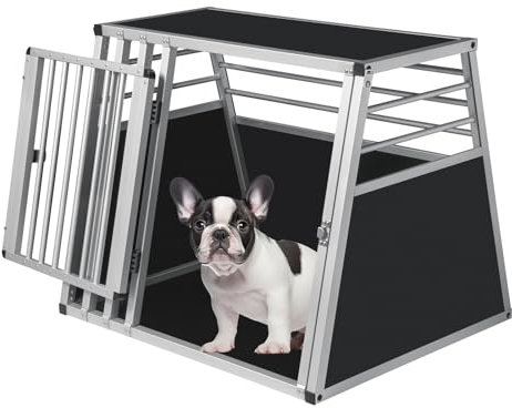 EUGAD Hundetransportbox Aluminium, Kofferraum Transportbox Hundebox für große/mittlere Hund Katze 80x65x65cm, Autotransportboxen Auto Hundebox Zuhause Reise, Leicht zu reinigen und Stabil