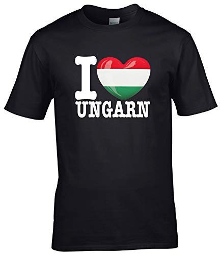 FanShirts4u Herren T-Shirt - I Love UNGARN Hungary MAGYARORSZÁG - EM WM Trikot Liebe Herz Heart (3XL, UNGARN/schwarz)