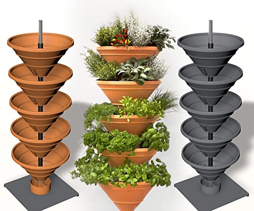 Vertical Garden XL Turm-Hochbeet/Pflanzturm, mit Spezial-Erdspieß für den Garten: das schneckenfreie Hochbeet/Schiefergrau