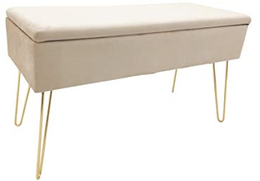 ECHTWERK Panca Scarlett Imbottita con Rivestimento in Velluto, Rettangolare, con vano portaoggetti, Gambe in Metallo, 75 x 30 x 41,5 cm, Colore: Crema, Misto Poliestere, 75 x 30 x 42 cm
