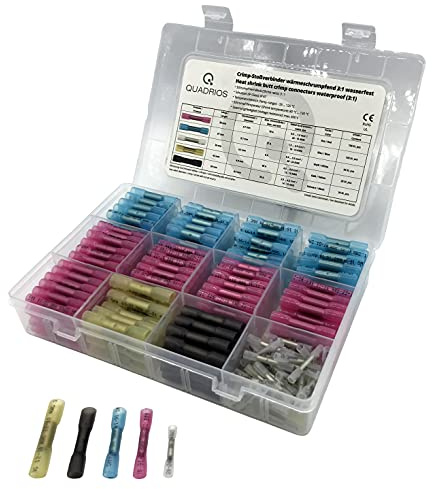 Assortimento di connettori a crimpatura termoretraibili, 340 pezzi, 3:1, con adesivo interno, resistente alla polvere e all'acqua