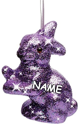 alles-meine.de GmbH großer Deko Hase/Osterhase - lila/violett - inkl. Name - 11 cm - Innen + Außen - wasserfest & wetterfest - Glitzer & Glimmer - zum Hängen - Kunststoff..