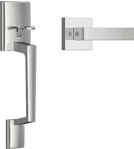 Brightify Front Door Handle, Modern Exterior Door Handle with Passage Door Lever, Front Entry Door Handle No Lock, Reversible for Left & Right Handed Door, Lower Half Grip - Satin Nickel Finish
