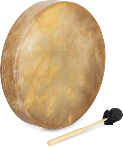 Classic Cantabile TSD-18 Traditionelle Schamanentrommel mit echter Pferdehaut - 18 Zoll Ritualtrommel handbespannt mit stabilem Holzrahmen für Meditation Klangreisen Therapie und Rituale - Natur