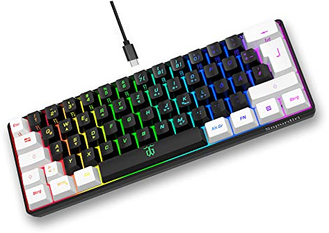 Snpurdiri 60 % trådbundet speltangentbord, litet, bärbart kompakt RGB-tangentbord för PC, Mac, kontor, spel (61 tangenter, tyskt alfabet, vit-svart)