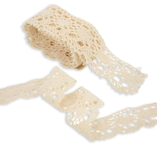 Nastro di Pizzo, 10 Metri Nastro di Pizzo di Cotone Beige 4 cm di Larghezza di all'Uncinetto di Floreale Vintage per Confezioni Regalo Fai da Te Cucito Home Decor