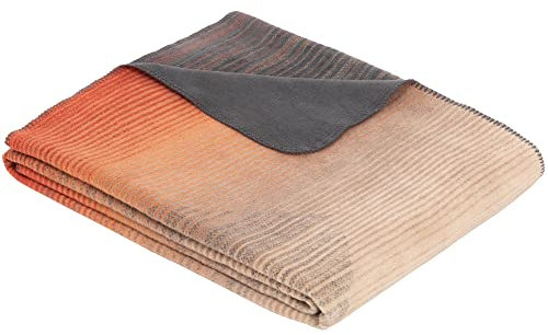 Ibena Luena Decke 150 x 200 cm - Baumwollmix, weich, warm & waschbar, Kuscheldecke Gemustert grau orange
