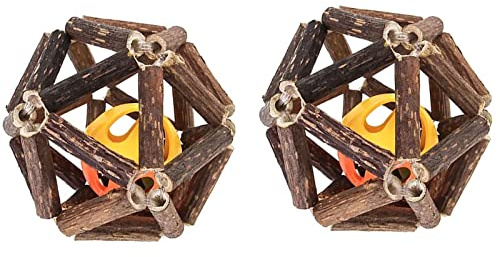 MYSUNBAR Katzenspielzeug Ball mit Glocke, 2 Stück Katzenbälle mit Glöckchen, Katzenspielzeug Ball Holz, Interaktives Spielzeug für Katzen, Haustier Spielzeug Katze