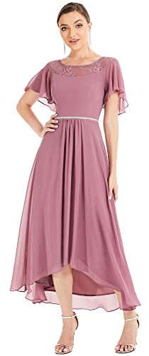 Ever-Pretty Women's Elegant Round Neck Short Sleeve Chiffon Lace Wedding Guest Dresses Orchid 22UK