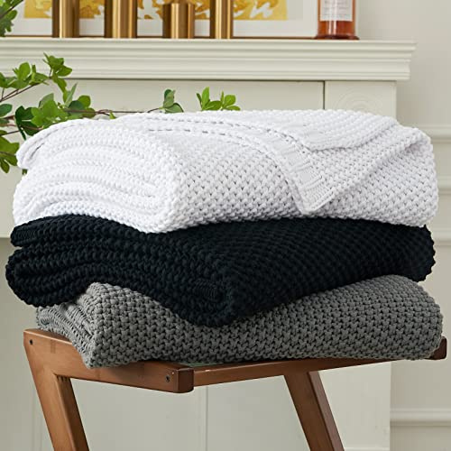 Longhui Bedding, dick gestrickte leichte Decke, schwarz, 150 x 200 cm, 100% Bio-Baumwolle, für Sofa, Bett, Babyzimmer, rustikal, Shabby Chic, moderner Landhausstil, mit Waschbeutel