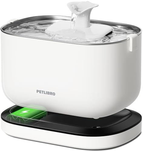PETLIBRO Cordless Cat Water Fountain, Rechargeable Battery Operated Wireless Pet Water Fountain, 2.5L/84oz Cat Water Dispenser for Drinking with Quiet Pump Stainless Steel Tray Easy Clean BPA Free
