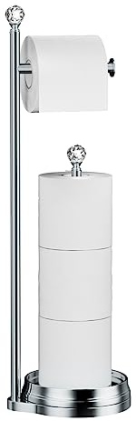KASUNTO Toilet Paper Holder for Bathroom, Heavy Weighted Metal Free Standing Toilet Paper Holder Stand with Crystal Ball, Toilet Paper Roll Stand for Bathroom Accessories