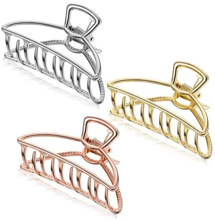 LATRAT 3 Stück Haarklammern Metall Goldene rutschfeste große Haarklauenclip Große Metall Krallen Clips Hohle, Haar Fänger Kiefer Klemme Rutschfeste Haarnadel Haarspange Für Frauen Mädchen
