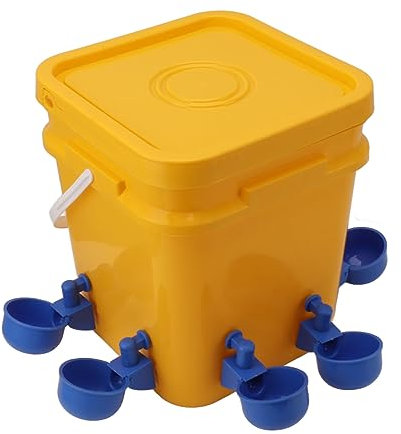 Yusat Automatischer Hühnertränkebecher mit 12-Liter-Handfass, Geflügel-Trinkgerät Gänse, Ente (Eimer + Blauer Vogelnapf + Schwarze Schrauben)