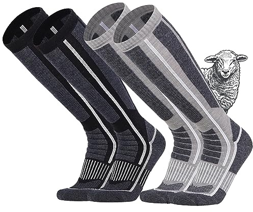 2 par merinoull skidstrumpor för män och kvinnor, tjocka 50 % merinostrumpor, vintervarma ventilerande skidstrumpor, termostrumpor, kompressionsstrumpor, män, halkfria för snowboard, utomhus,
