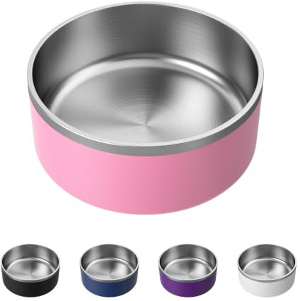 Hundenapf, Edelstahl-Futter- und Wassernapf mit Rutschfester, leiser Unterseite, leicht zu reinigen, spülmaschinenfest, 1,2 l, Rosa