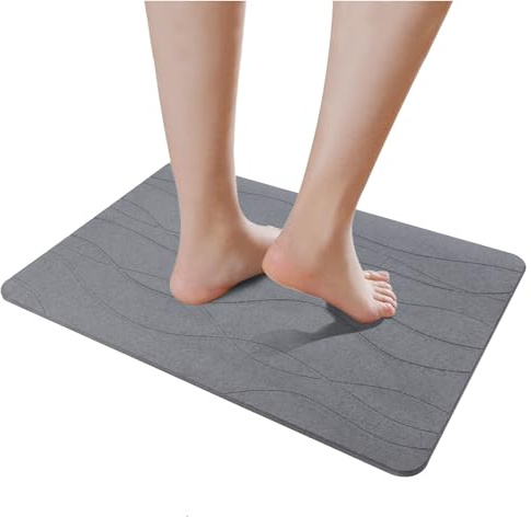 E-RFSEY Diatomite Stone Bath Mat, tappetino da bagno in pietra, antiscivolo, super assorbente, ad asciugatura rapida, naturale, facile da pulire (NO.2 Grigio)